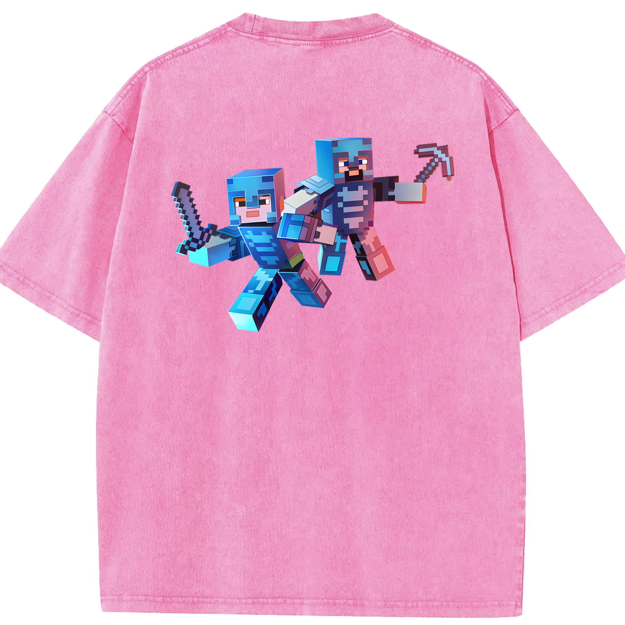 （画像用） マインクラフト ブロックの世界 Minecraft MC Block world 綿100% ヴィンテージ風 半袖Tシャツ（背面プリント）